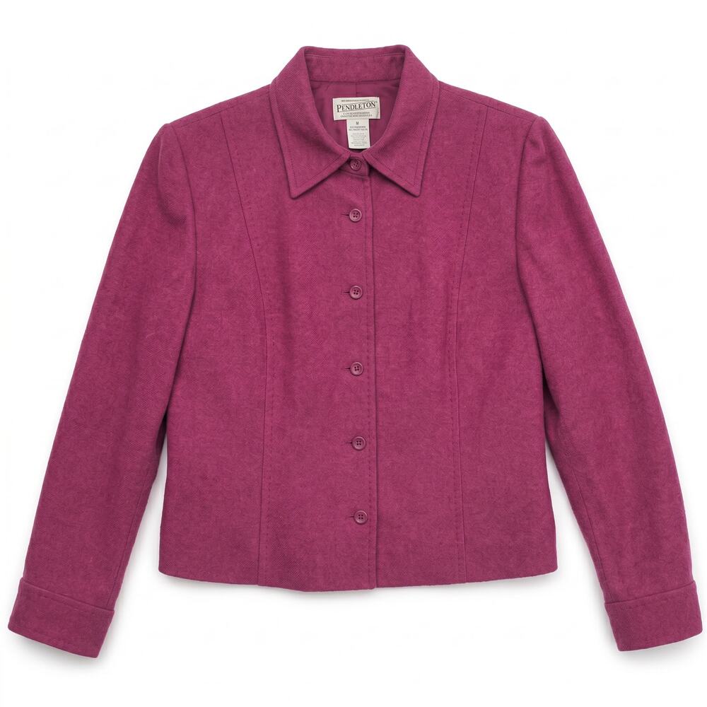 Pendleton 100% Virgin Wool Button Front Shirt Jacket, Berry Magenta, Size 8